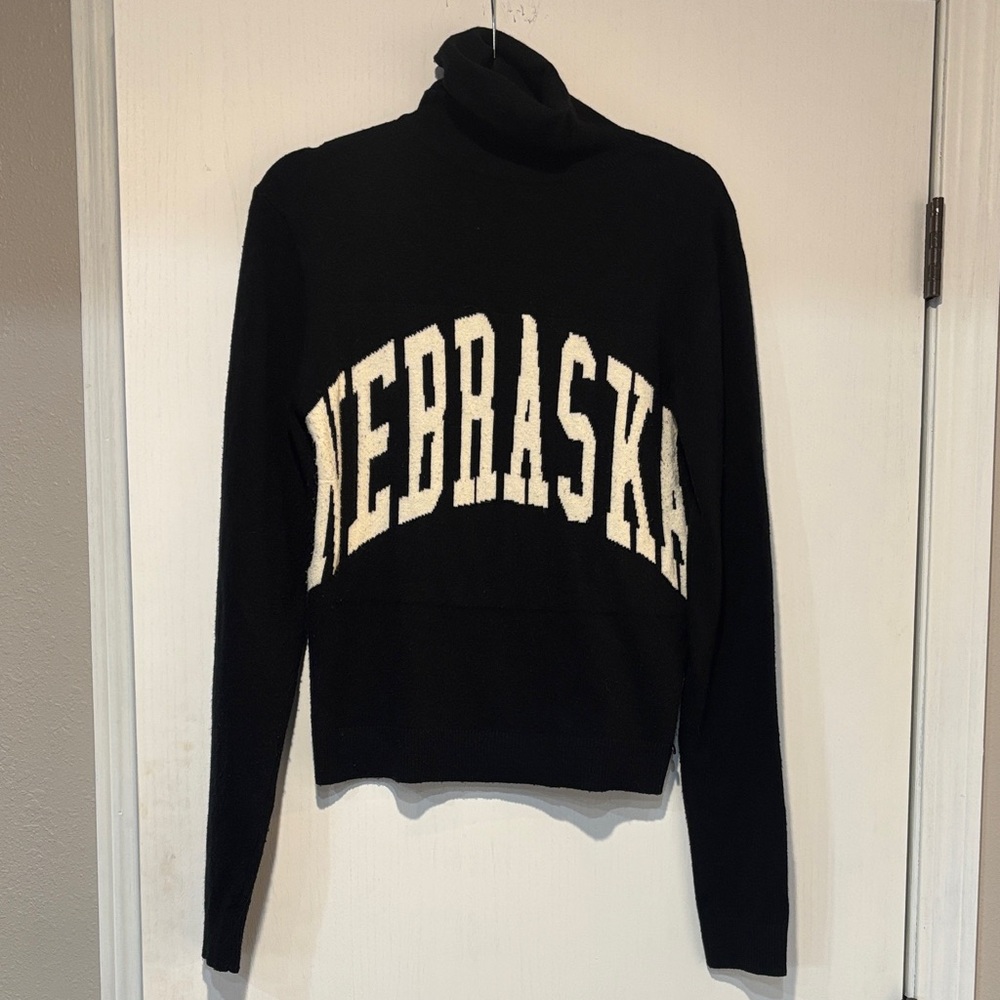 Q2 Black and White Nebraska Turtleneck Sweater